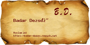 Badar Dezső névjegykártya